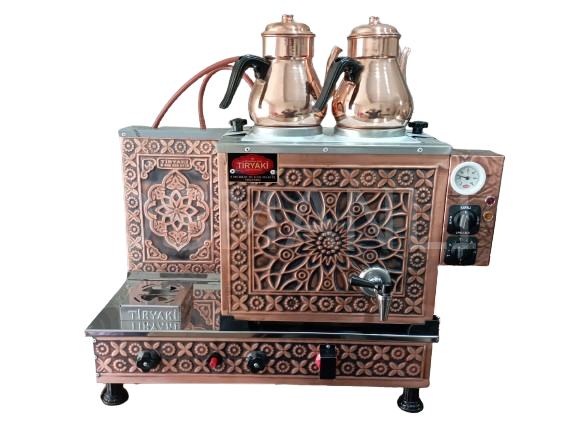 2 Demlikli Bakır Tam Otomatik Çay Kazanı GAZ+ELK