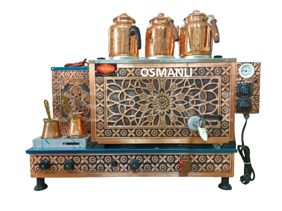 3 Demlikli Bakır  Çay Kazanı GAZ+ELK Tam Otomatik