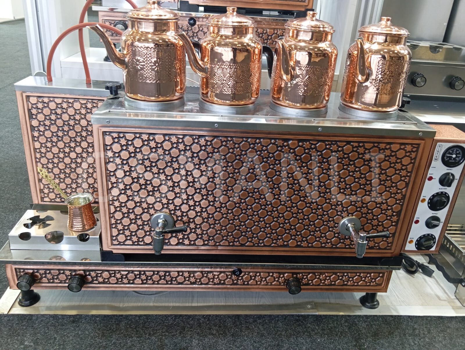 4 Demlikli Bakır Tam Otomatik Çay Kazanı GAZ+ELK