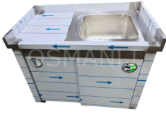 EVYELİ KAPALI PASLANMAZ TEZGAH - LAVABOLU MUTFAK ÇALIŞMA TEZGAHI SÜRGÜLÜ KAPAKLI