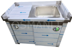 Osmanlı EVYELİ KAPALI PASLANMAZ TEZGAH - LAVABOLU MUTFAK ÇALIŞMA TEZGAHI SÜRGÜLÜ KAPAKLI