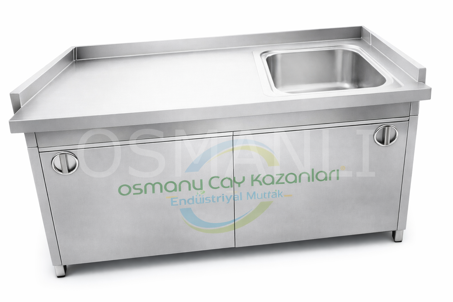 Osmanlı EVYELİ KAPALI PASLANMAZ TEZGAH - LAVABOLU MUTFAK ÇALIŞMA TEZGAHI SÜRGÜLÜ KAPAKLI