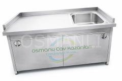 Osmanlı EVYELİ KAPALI PASLANMAZ TEZGAH - LAVABOLU MUTFAK ÇALIŞMA TEZGAHI SÜRGÜLÜ KAPAKLI