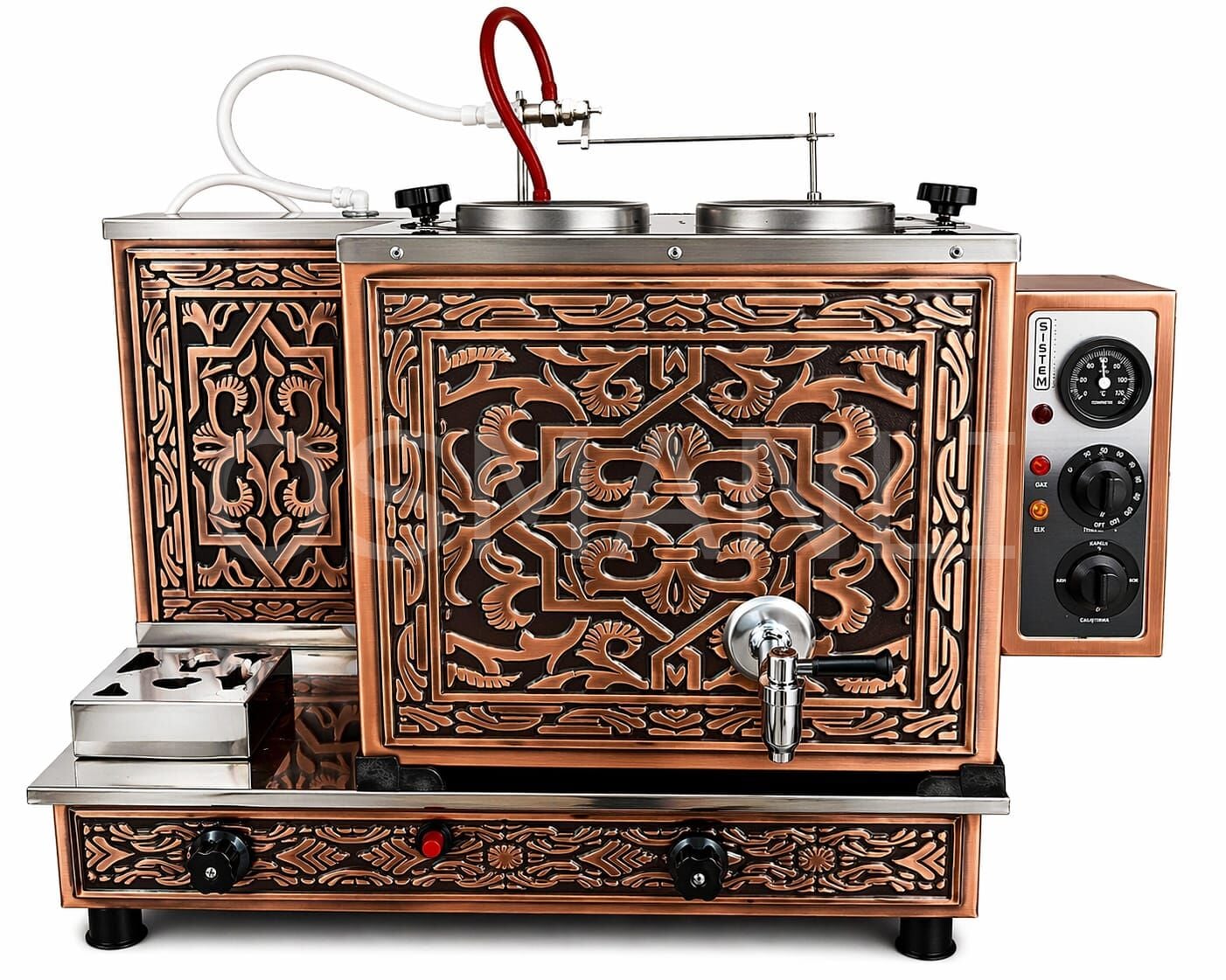 Sistem 2 Demlikli Bakır Çay Kazanı GAZ+ELK